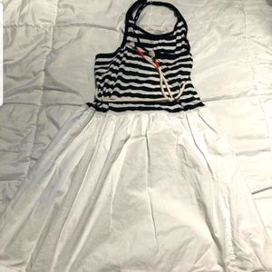Girls White with navy blue strips dress